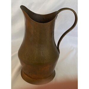 Antique Handmade Copper Pitcher Jug Wine WaterCan Handel Heavy Patina 9.5”